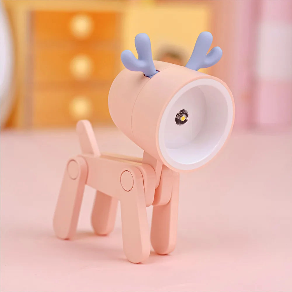 LED Night Light Mini Folding Desk Lamp Cute Pet Lights Dog Deer Portable Night Light Student Living Room Decor Gift