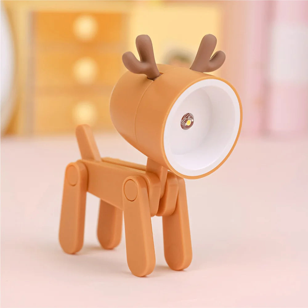 LED Night Light Mini Folding Desk Lamp Cute Pet Lights Dog Deer Portable Night Light Student Living Room Decor Gift