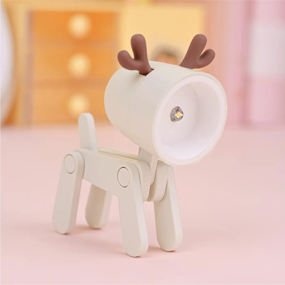 LED Night Light Mini Folding Desk Lamp Cute Pet Lights Dog Deer Portable Night Light Student Living Room Decor Gift