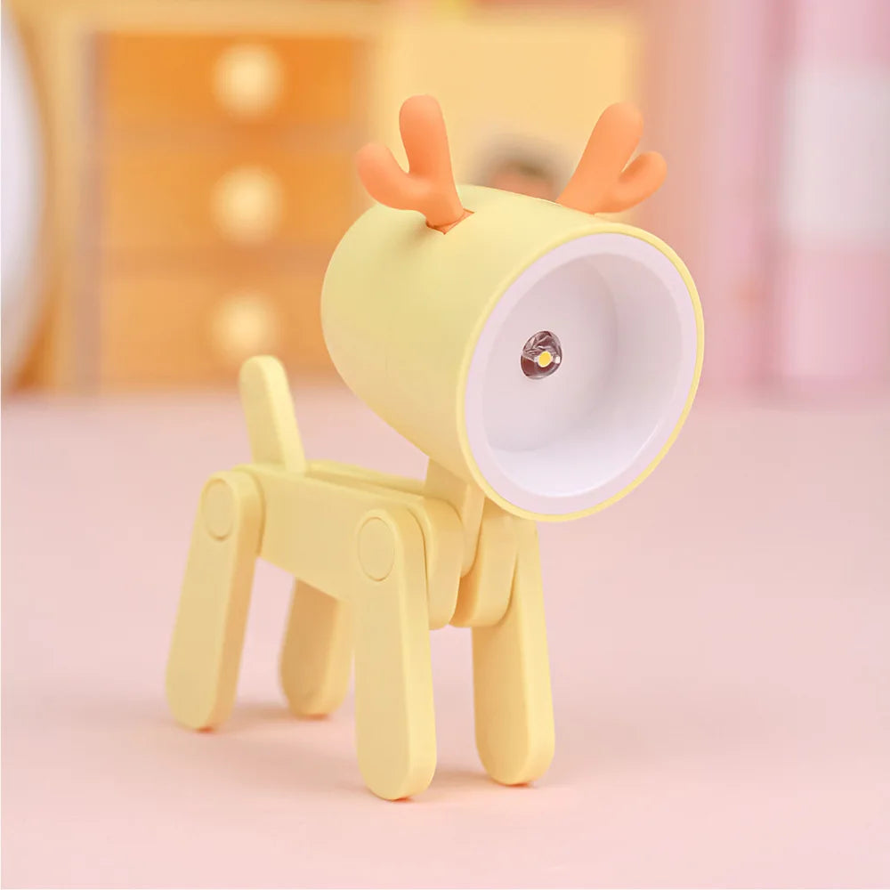 LED Night Light Mini Folding Desk Lamp Cute Pet Lights Dog Deer Portable Night Light Student Living Room Decor Gift