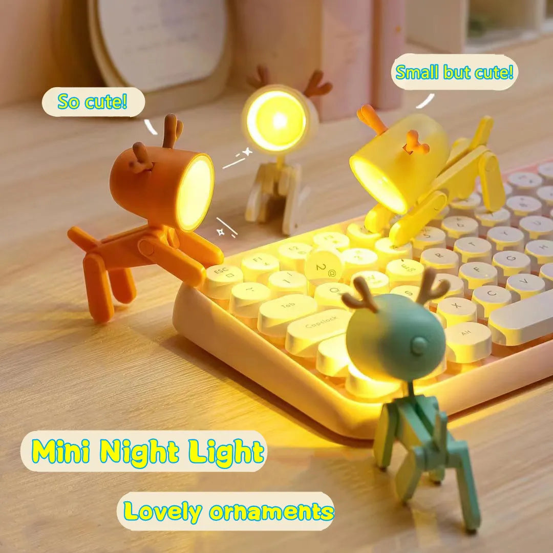 LED Night Light Mini Folding Desk Lamp Cute Pet Lights Dog Deer Portable Night Light Student Living Room Decor Gift