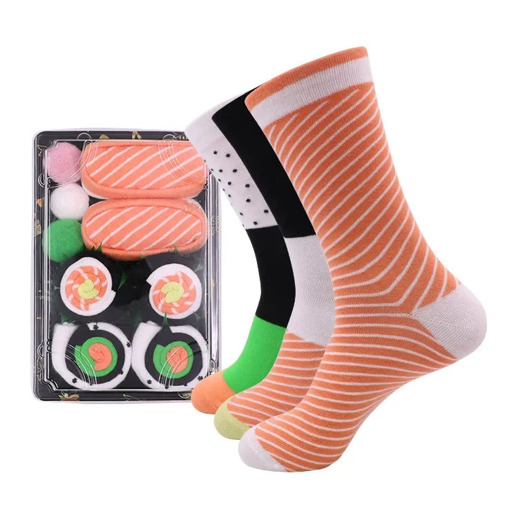 Trendy Sushi Mid-Calf Socks Fine Cotton Christmas Gift Box High Top Casual Couple Socks Christmas Holiday Spirit Decorated Socks