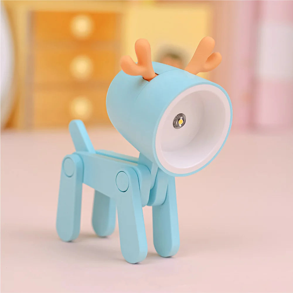 LED Night Light Mini Folding Desk Lamp Cute Pet Lights Dog Deer Portable Night Light Student Living Room Decor Gift