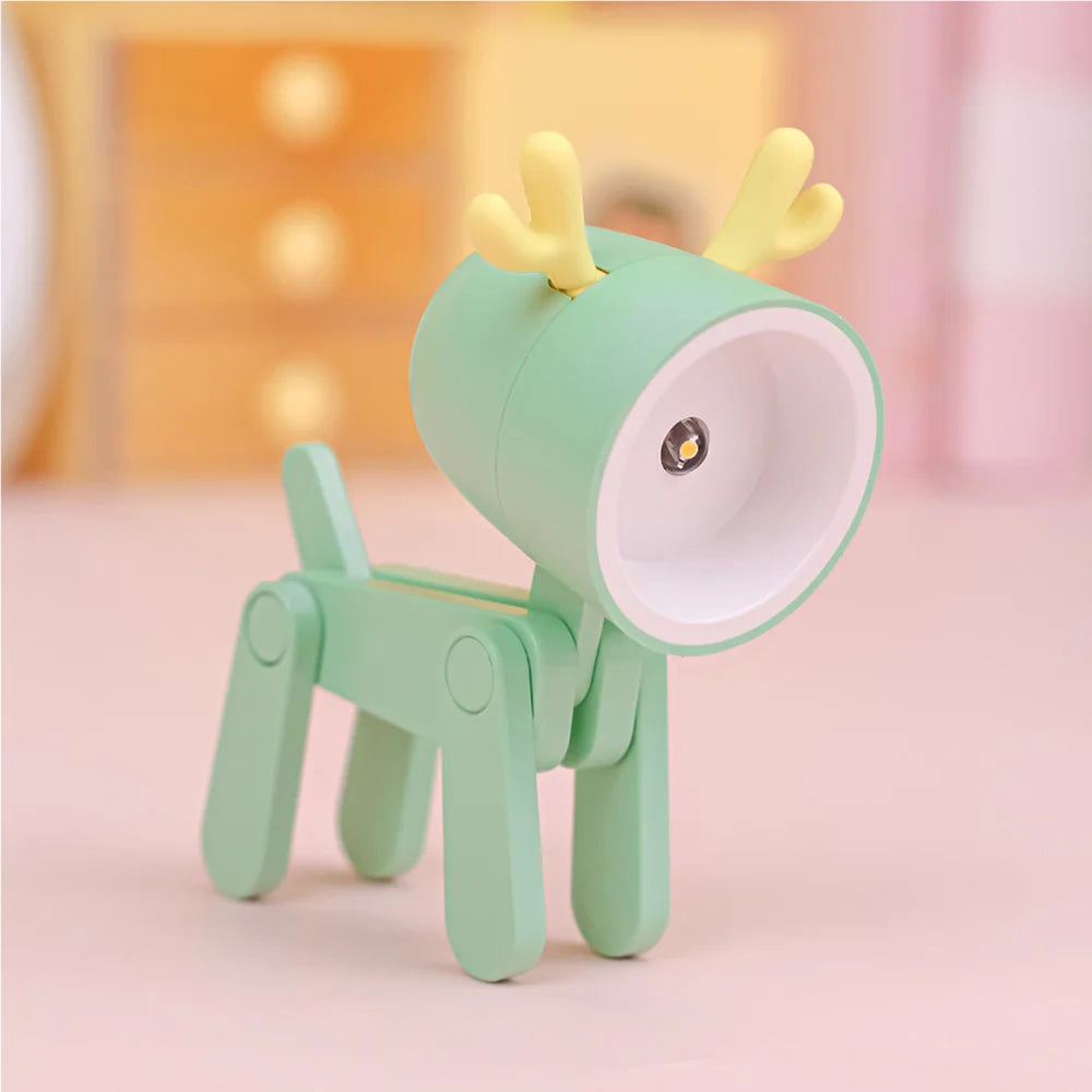 LED Night Light Mini Folding Desk Lamp Cute Pet Lights Dog Deer Portable Night Light Student Living Room Decor Gift